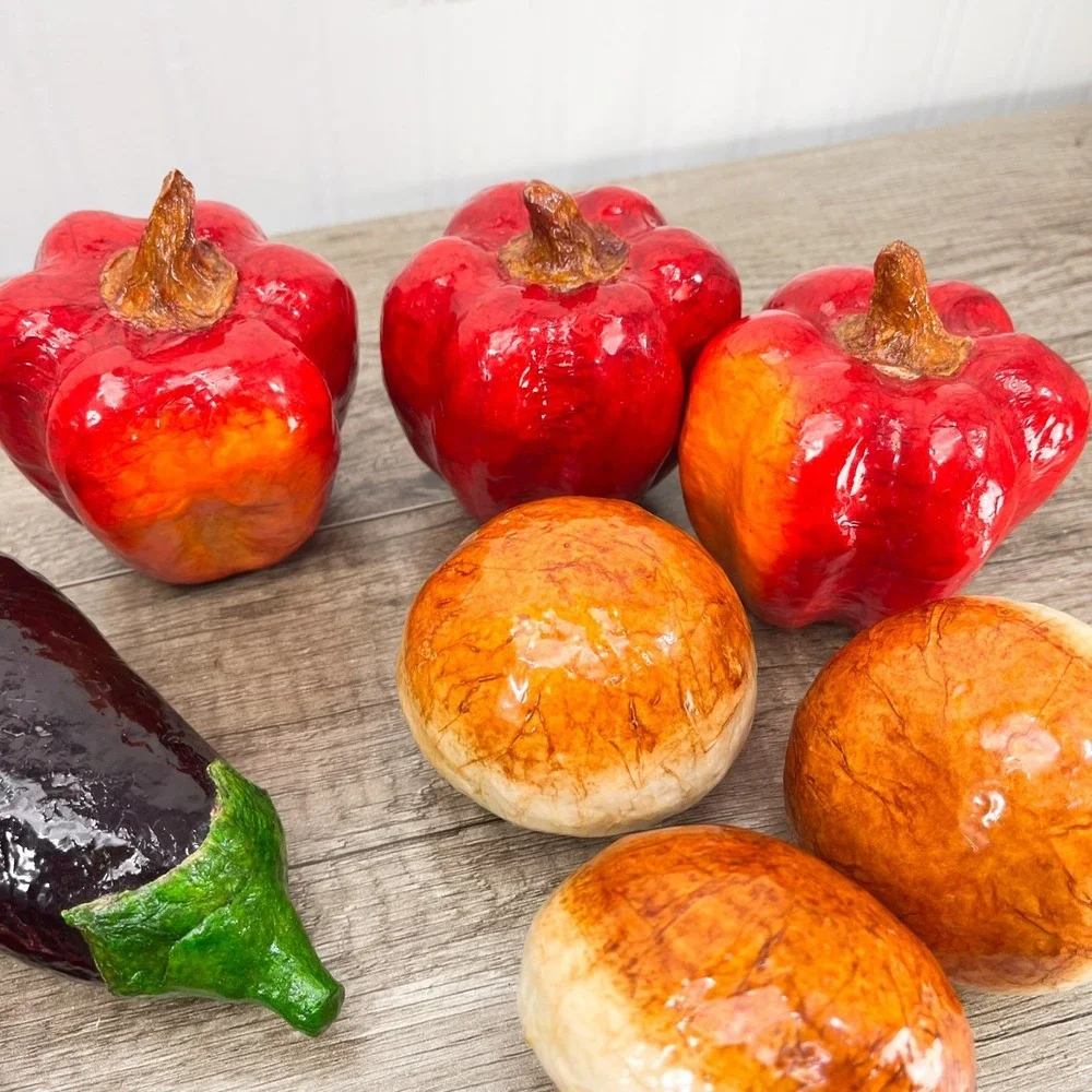 Vintage Fake Veggies Handmade Paper Mache Glossy Vegetables Folk Art